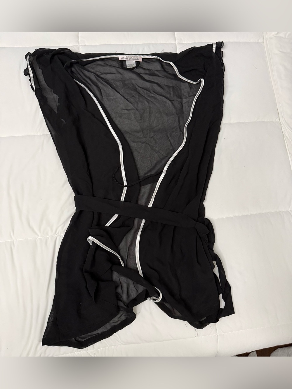 Sheer Black Robe with Contrast Trim - Women Intimates & Sleepwear